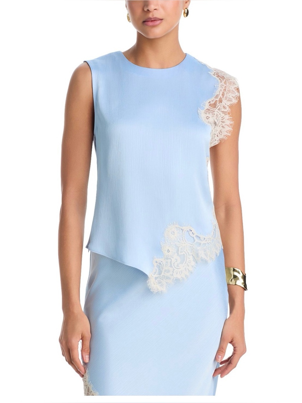 NWT Aqua Baby Blue Sleeveless Lace-Trim Top XS